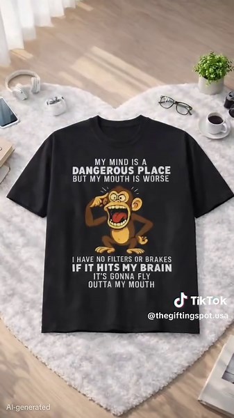 Mens Humorous Monkey Graphic T-shirt Featuring My Mind Is a Dangerous Place Slogan #humorous #monkey #tshirt #fyp #tiktokshop