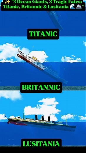 🧐 Did You Know? Titanic (1912), Britannic (1916), and Lusitania (1915) all met tragic ends at sea. This video compares how these great liners sank — an iceberg, a mine, and a torpedo. Britannic, the largest of the three, went down in just 55 minutes, while Lusitania’s sinking pushed America closer to entering World War I. These tragedies shook the world and changed maritime history forever. ⚠️ Disclaimer: Visual recreation shared for educational and historical purposes only. 📌 Full Credit: Tit