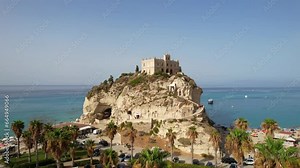 Tropea - Italy - Aerial view of the Byzantine pilgrimage church from the Middle Ages on a steep rock overlooking the sea