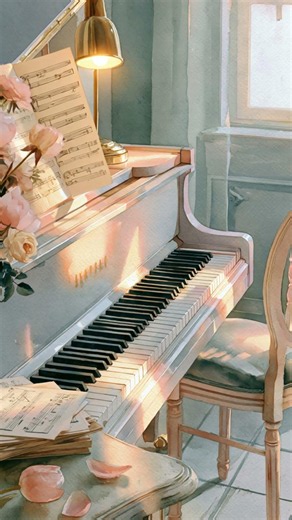 Sunlit Piano Room 🌹 Relaxing Jazz & Aesthetic Watercolor ✨