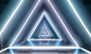Neon Triangle Tunnel: A mesmerizing journey through a futuristic tunnel, illuminated by vibrant neon lights. The sleek, geometric shapes create a sense of depth and intrigue, inviting the viewer to ex