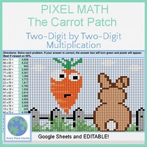 Pixel Art Math - The Carrot Patch -  Two-Digit by Two-Digit Multiplication