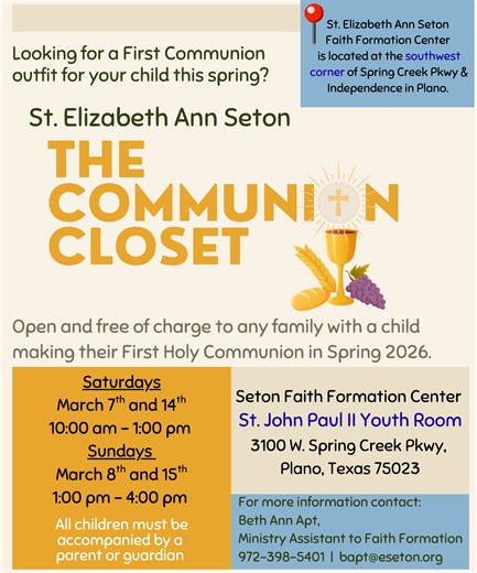 The Communion Closet at St. Elizabeth Ann Seton - Catholic Diocese of Dallas