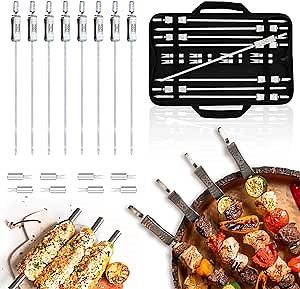MAILLARD MASTERS Metal Skewers for Kabobs - Flat BBQ Skewers for Grilling with Sliders + Corn Holders. Carrying Case Giftset. Grill Meats, Shrimp, Chicken and Veggies like a PRO (16 pcs total)