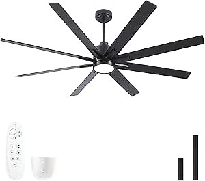 62 Inch Solid Wood Large Ceiling Fans with Lights and Remote, Black Blades, 3CCT Dimmable LED, 6-Speed Reversible DC Motor, Ultra Quiet, 3 Timers for Living Room, Great Bedroom & Covered Outdoor