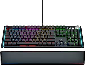 REAL Mechanical Gaming Keyboard Mechanoid X107 TBI - Mechanical Blue Switches - RGB LED Backlit with Laser - Ergonomic Leather Wrist Rest, Wired USB Keyboard for Computer, PC game, Professional Gamers
