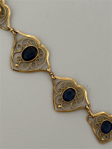 7345 - Antique Yellow Gold Drapery Necklace With Blue Stones - Etsy