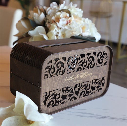 Personalized Wood Wedding Card Box, Rustic Keepsake Gift, Laser Engraved Money and Card Holder, Wedding Decor, Wedding Reception Supplies - Etsy