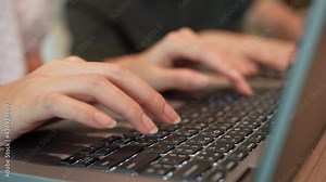 slow motion scene employe woman hand typing on keyboard at desktop computer in office for checking and response email and input data to program for business concept
