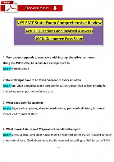 New York State EMT Comprehensive Review Exam Questions 2024 2025 with Verified Answers, 100% Guara