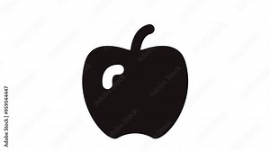 Black and white apple icon on white background, perfect for food and nutrition concepts, healthy lifestyle illustrations, and simple design needs.