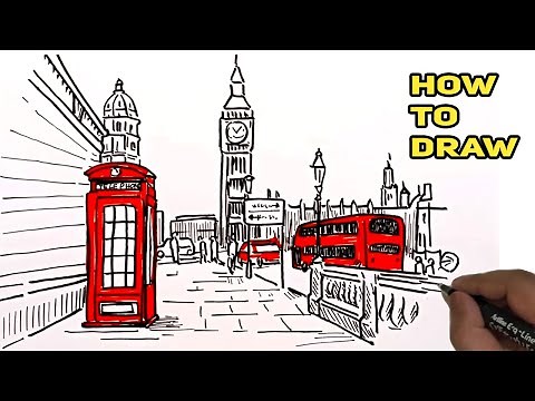How to Draw London Scenery easy. London Drawing. How to Draw Landon.