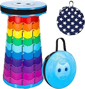 BOWINR Portable Telescopic Stool Collapsible Retractable Folding Chair for Adults Lightweight Telescoping Foldable Seat with Bag Max Load Capacity 600 lbs for Camping Fishing Hiking BBQ Outdoor Indoor