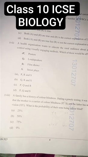 ICSE 10 BIOLOGY PAPER,,2026 #study #icseboard #viral #icse #biology