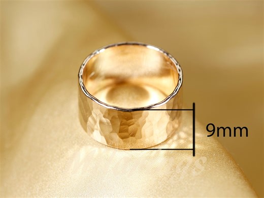 9mm Hammered 14K Gold Filled Ring, Sterling Silver Band Cigar Band - Etsy