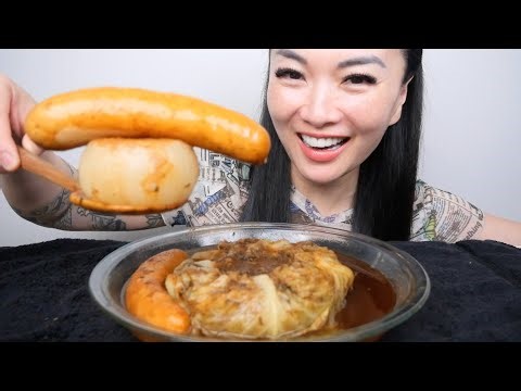 CABBAGE BOIL WITH CHEESE SAUSAGE (ASMR EATING SOUND) LIGHT WHISPERS | SAS-ASMR