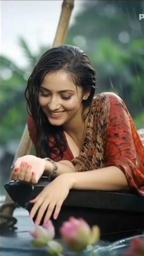 Asmr beautiful lady playing Rain water #asmr #shorts #rain