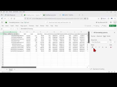 Microsoft 365 Excel Tutorials: Unit 1, Lesson 1: Formatting aesthetics of cells