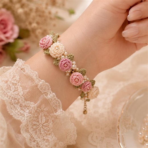 Crochet Pattern PDF, Micro Crochet Floral Jewelry Tutorial, Rose Pearl Bracelet (digital Download) - Etsy