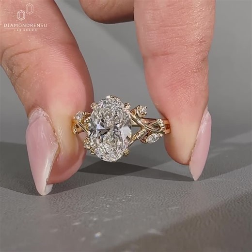 Nature Inspired Diamond Engagement Ring With Certified Oval Cut Diamond, Leaves and Petal Design, Handcrafted Wedding Ring, Anniversary Gift - Etsy