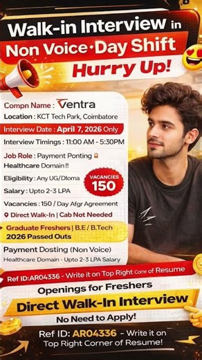 Walk-in Interview in Coimbatore 🔥 Non Voice Job | Freshers Welcome 😍 | Direct Walk-in 🚀