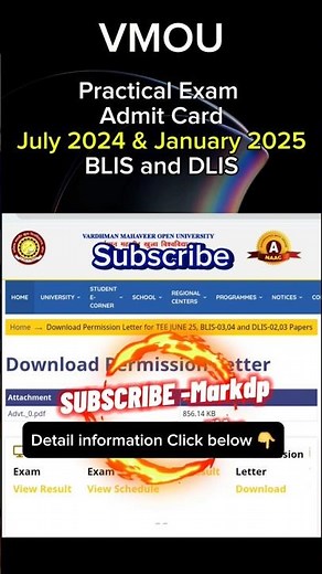 vmou DLIS Practical exam Admit card 2025 || vmou BLIS Practical exam admit card 2025 #shorts #vmou
