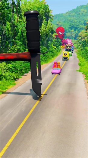 Funny Cars Crushing Under a Giant Hammer in BeamNG.drive