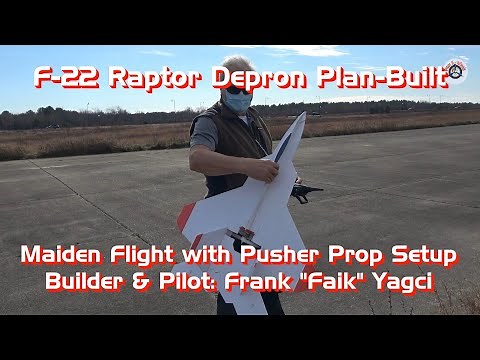F-22 Raptor Depron Plan-Built RC Airplane - Maiden Flight with Pusher Prop Setup