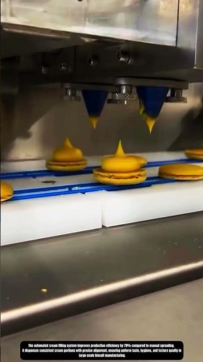 Automatic cream filling process on sandwich biscuit production line