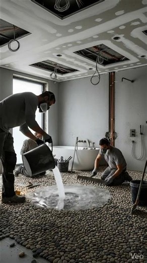 Luxury Spa Bathroom Transformation | River Pebble Epoxy Floor Timelapse (Ultra Gloss Finish)