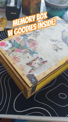 #hummingbird themed memory box #diy from cigarbox w #linoblock print #fieldnotes