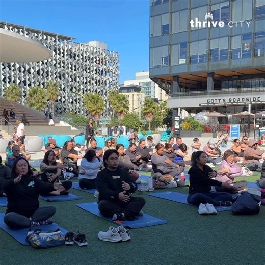 Yoga and sound healing class happening at Thrive City celebrating World Mental Health Day 🍃 World Mental Health Day Celebration || Kaiser Permanente | Chase Center
