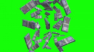 Indian Rupee Rainfall Green screen  Slow-Motion Banknote Bundle Banknotes Falling Slowly from the Sky
