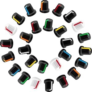 28pcs 6mm Knurled Shaft Potentiometer Knob, Plastic Guitar Volume Tone Rotary Knob, Multicolored Bass Control Knob Replacement for Encoder Electric Guitar Speaker Mixer Board