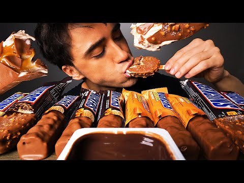 ASMR CANDY ICE CREAM BARS (SNICKERS CHOCOLATE PARTY & YOGURT MOUSSE) 리얼사운드 먹방 | McBang ASMR