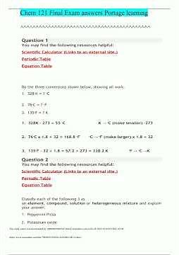 CHEM 121 FINAL EXAM Questions and Answers PORTAGE LEARNING6182