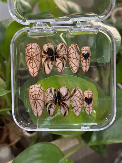 Stained Glass Spider Web Press on Nails, Gothic Rose Gold & 3D Dark Heart Nail Art, Long Stiletto Handmade Reusable False Nails for Holiday - Etsy