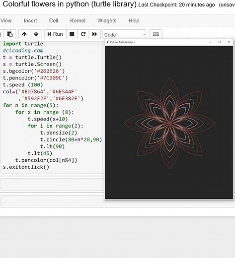 Colorful flowers in Python ( turtle library)