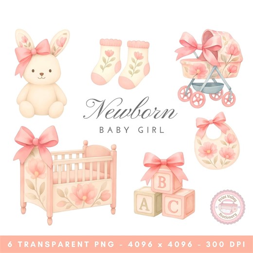 Watercolor Baby Girl Clipart Set: Nursery PNG Graphics (digital Download) - Etsy