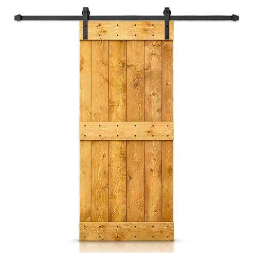 Check The Home Depot's Q&A Before Buying: CALHOME Distressed Mid-Bar 30 in. x 84 in. Colonial Maple Assembly Required Solid Wood Sliding Barn Door with Hardware Kit