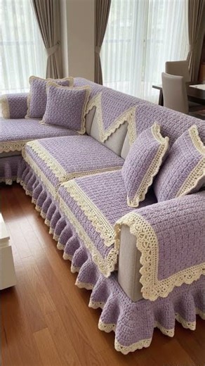 Luxury Crochet Sofa Cover for L-Shaped Sectional