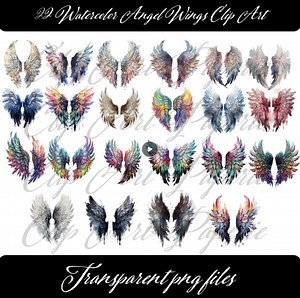Watercolor Angel Wings Clipart: Rainbow PNG Graphics (digital Download) - Etsy