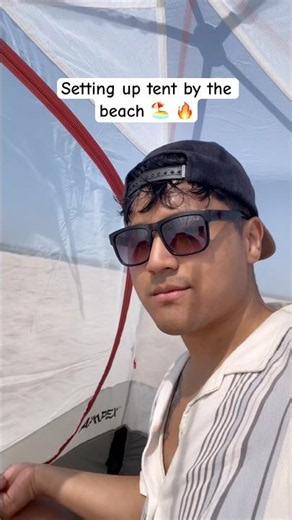 Setting up tents by the beach 🏖️ #beach #camping #summerfashion