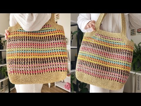 🌈 Crochet Colorful Tote Bag Tutorial | Easy Step by Step