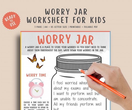 Worry Jar Worksheet for Kids Children - Therapy Counseling Treatment for Teens - Fillable Printable PDF Anxiety Activity for Adolescents - Etsy