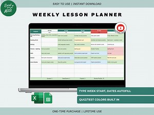 Weekly Lesson Plan Template: Auto Dates, Subject Grid, Printable for Teachers (excel & Google Sheets) - Etsy