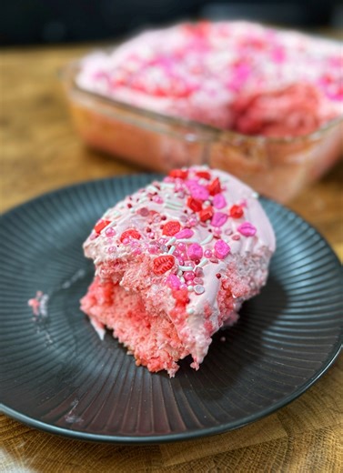 9.1K views · 69 reactions | Make this strawberry poke cake for your sweetheart! CJ is showing you how to make a simple 4 ingredient strawberry poke cake. This is the perfect sweet for your sweetheart this Valentine's Day! What are you doing for your Valentine? | Cooking with CJ | Facebook