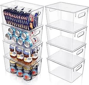 GODORIO Clear Plastic Storage Bins with Lids, X-Large 8 Pcs Pantry Organization and Storage Bins with Handle, Refrigerator Organizer Bins, Clear Storage Containers for Cabinet, Fridge and Kitchen