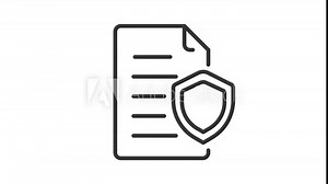 Animated file protection icon. Document and shield line animation. Data safety. Paperless office. Black illustration on white background. HD video with alpha channel. Motion graphic
