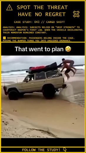 Human.Error.Study on Instagram: "ANALYSIS: Newton's First Law is Undefeated ⚠️ Case File: 032-OFFROAD Subject Status: Ejected / Sandblasted Behavioral Breakdown: Two subjects attempt an "External Transport Maneuver" on the rear of a high-clearance vehicle. They fail to account for Terrain Volatility. The Tactical Failure: Platform Instability: The subjects stand on the rear bumper, utilizing "Meat Hooks" (hands) as their only securement point. This provides zero stability against vertical shocks